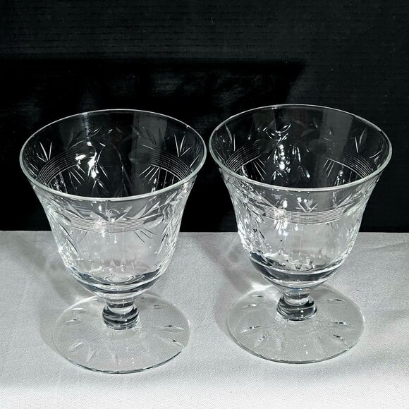 Didio Cut Glass Oyster Cocktail Glasses 3.25" dessert crystal leaves laurel stem - Picture 3 of 9